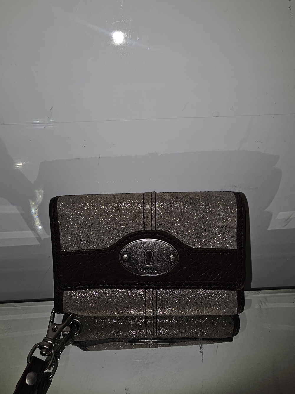 Fossil Glitter Accent Wallet - Brown and Silver